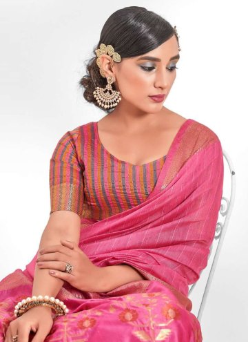 Pink Cotton  Sequins Work Classic Designer Saree