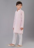 Pink Cotton Silk Embroidered Kurta Pyjama for Engagement - 1