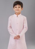 Pink Cotton Silk Embroidered Kurta Pyjama for Engagement - 4
