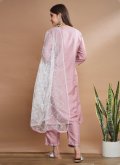 Pink Cotton Silk Embroidered Straight Suit - 2