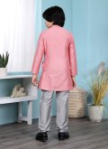 Pink Cotton Silk Plain Work Kurta Pyjama - 1