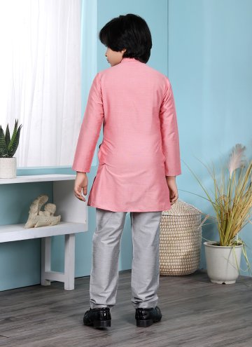 Pink Cotton Silk Plain Work Kurta Pyjama