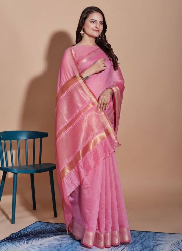 Pink Cotton  Woven Contemporary Saree for Casual