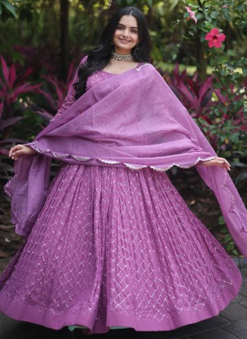 Pink Designer Gown in Faux Georgette with Embroidered