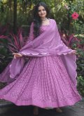 Pink Designer Gown in Faux Georgette with Embroidered - 2