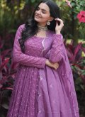 Pink Designer Gown in Faux Georgette with Embroidered - 3