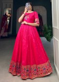 Pink Designer Gown in Jacquard Silk with Thread - 2