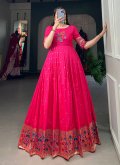 Pink Designer Gown in Jacquard Silk with Thread - 3