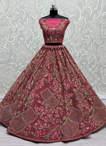 Pink Designer Lehenga Choli in Net with Embroidered