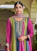 Pink Designer Salwar Kameez in Chinon with Embroidered - 1