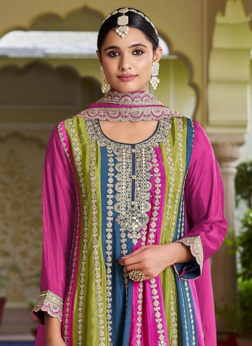 Pink Designer Salwar Kameez in Chinon with Embroidered