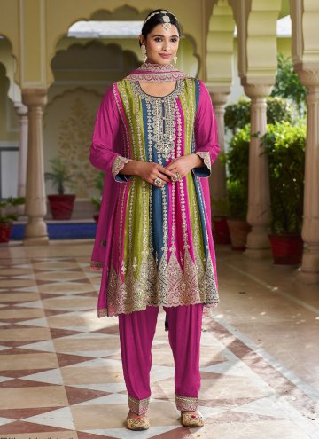 Pink Designer Salwar Kameez in Chinon with Embroid