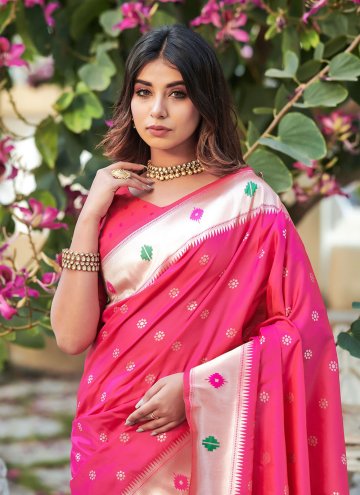 Pink Designer Saree in Banarasi with Woven