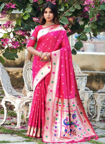 Pink Designer Saree in Banarasi with Woven
