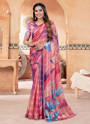 Pink Designer Saree in Chiffon with Print