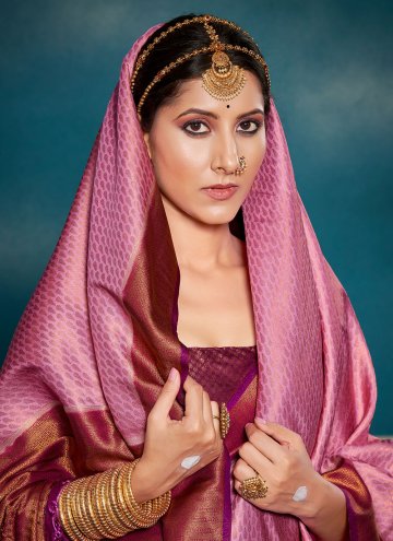 Pink Designer Saree in Kanjivaram Silk with Border