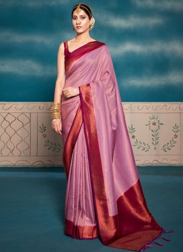 Pink Designer Saree in Kanjivaram Silk with Border