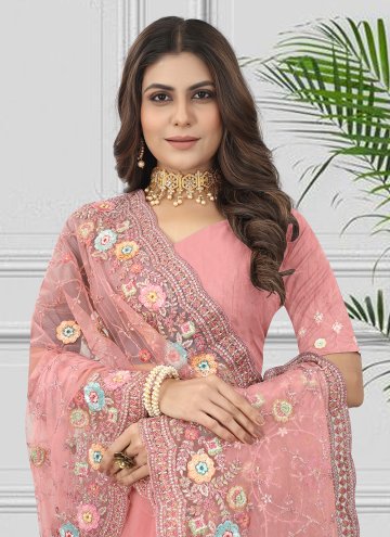 Pink Designer Saree in Net with Embroidered