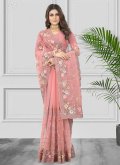 Pink Designer Saree in Net with Embroidered - 3