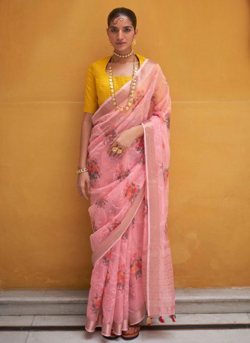Pink Designer Saree in Organza with Printed