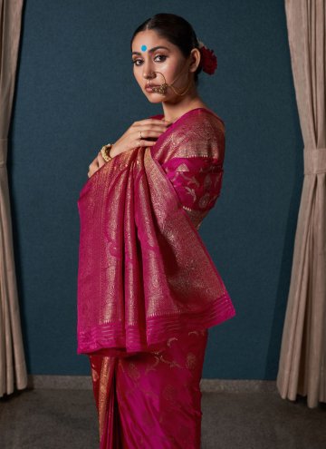 Pink Designer Saree in Satin Silk with Woven