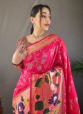 Pink Designer Saree in Silk with Woven - 1