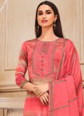 Pink Designer Straight Salwar Suit in Satin with Print - 1