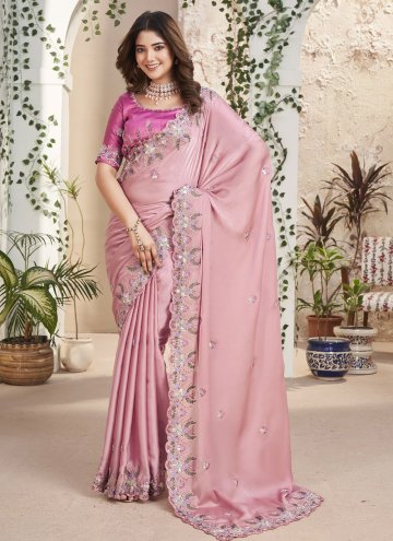 Pink Fancy Fabric Diamond Work Contemporary Saree for Engagement