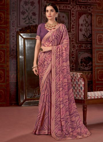 Pink Fancy Fabric Print Contemporary Saree for Cer