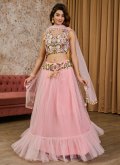 Pink Faux Crepe Embroidered Readymade Lehenga Choli for Ceremonial - 1