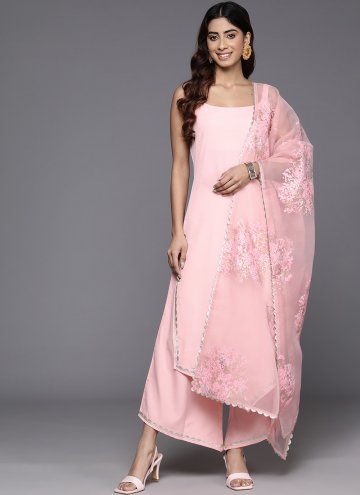 Pink Faux Crepe Lace Salwar Suit for Ceremonial