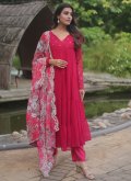 Pink Faux Georgette Booti Work Pant Style Suit - 1