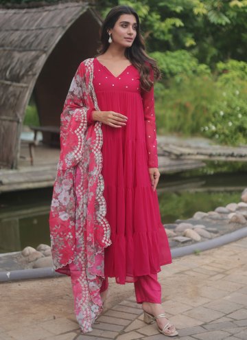 Pink Faux Georgette Booti Work Pant Style Suit