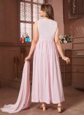 Pink Faux Georgette Embroidered Gown - 2