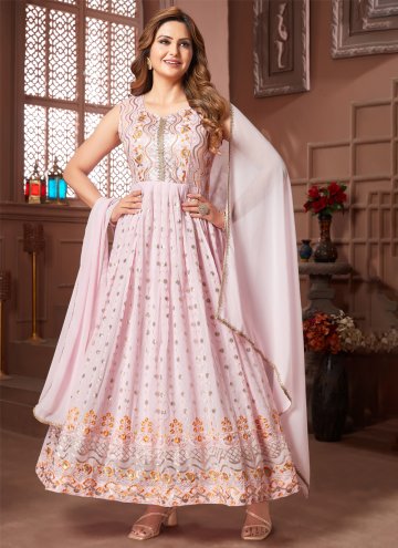 Pink Faux Georgette Embroidered Gown