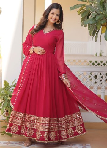 Pink Faux Georgette Embroidered Gown for Ceremonial