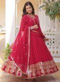 Pink Faux Georgette Embroidered Gown for Ceremonial - 2