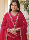 Pink Faux Georgette Embroidered Gown for Ceremonial - 3