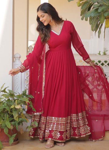 Pink Faux Georgette Embroidered Gown for Ceremonia
