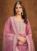 Pink Faux Georgette Embroidered Palazzo Suit - 1