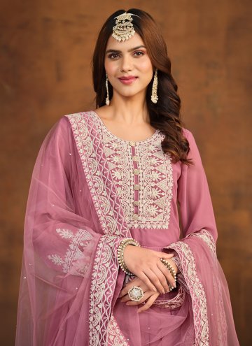Pink Faux Georgette Embroidered Palazzo Suit