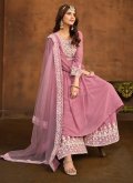 Pink Faux Georgette Embroidered Palazzo Suit - 2