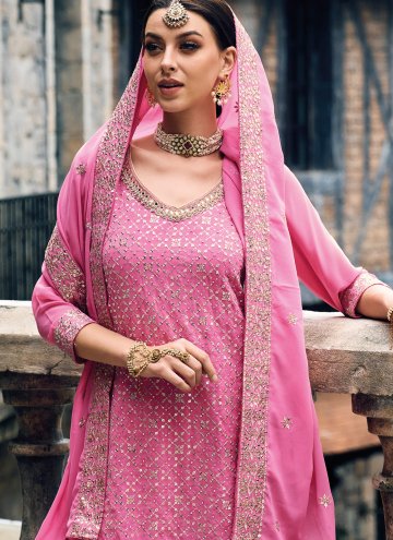 Pink Faux Georgette Embroidered Salwar Suit for Ceremonial