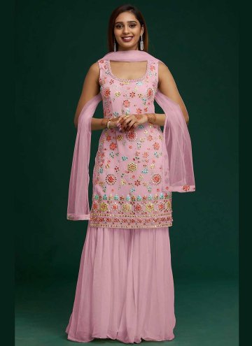 Pink Faux Georgette Embroidered Salwar Suit for Festival