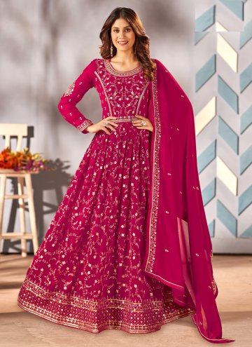 Pink Faux Georgette Embroidered Trendy Salwar Kameez for Ceremonial