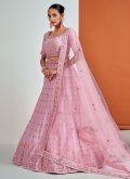 Pink Georgette Aari Work A Line Lehenga Choli for Engagement - 2