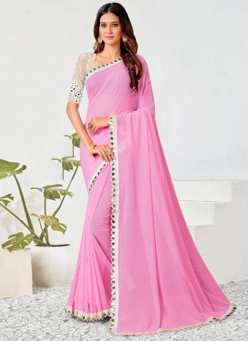 Pink Georgette Border Contemporary Saree for Festival