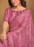 Pink Georgette Cord Contemporary Saree for Ceremonial - 1