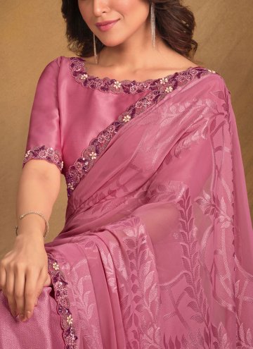 Pink Georgette Cord Contemporary Saree for Ceremonial