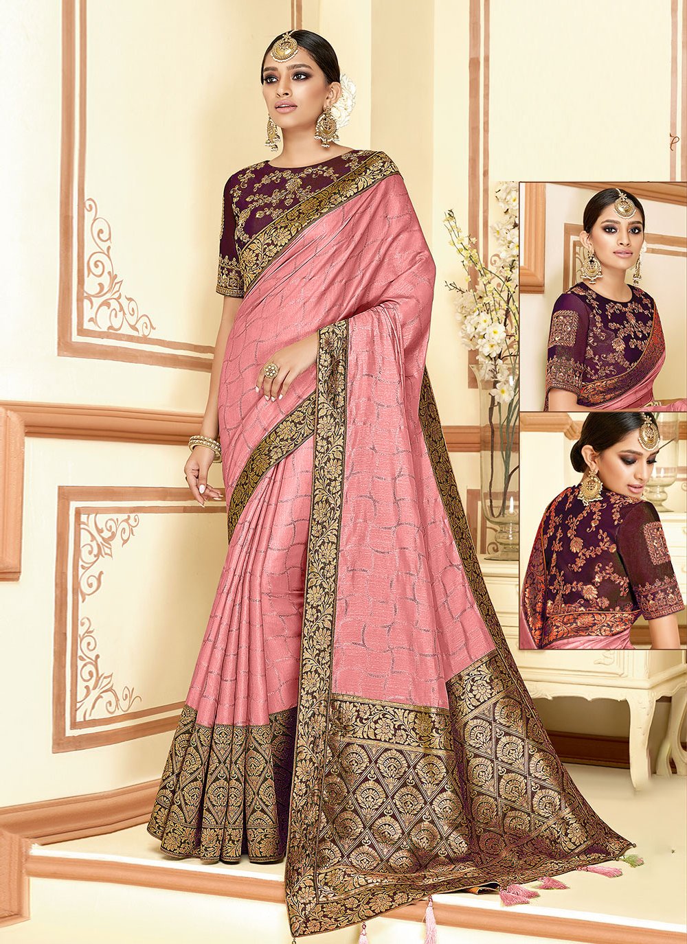 Pink Georgette Cord Traditional Saree for Ceremonial